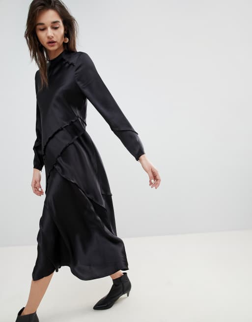 Black silk dress with sleeves sale