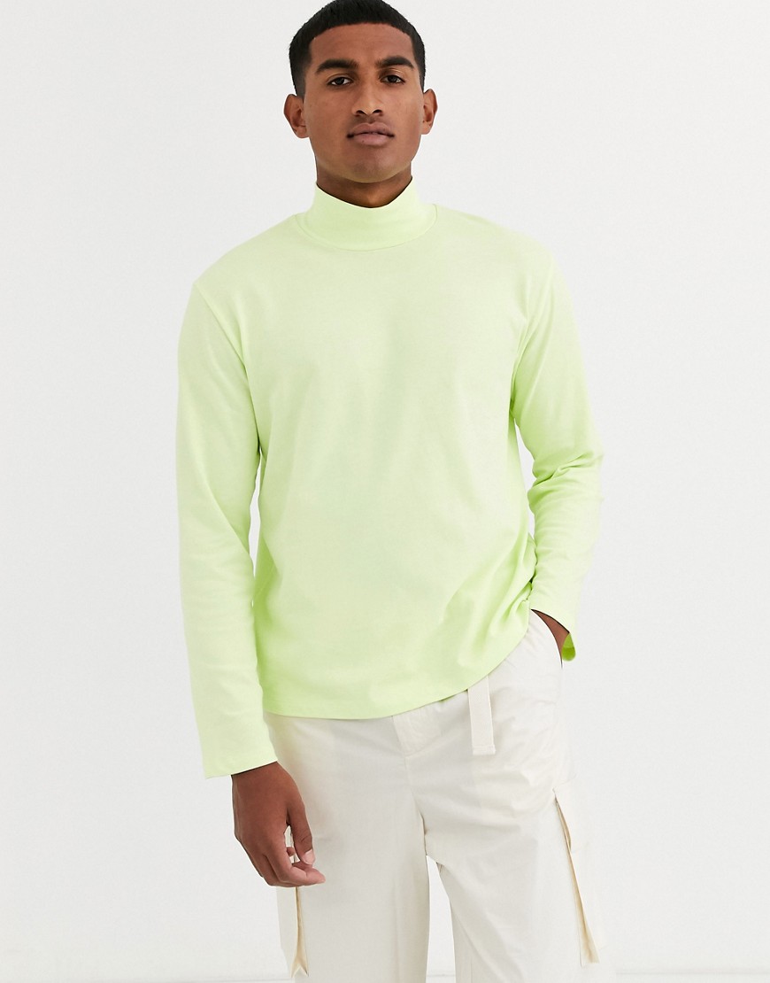 ASOS WHITE loose fit long sleeve neon t-shirt with turtle neck-Green