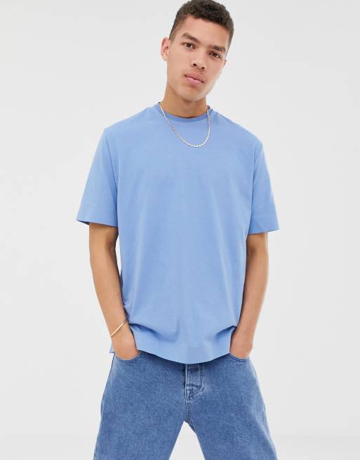 ASOS WHITE loose fit t-shirt in dusky blue soft cotton with double neck rib