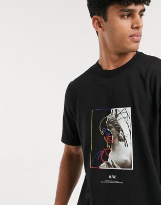 ASOS WHITE - Losvallend T-shirt met lange mouwen en grafische print-Zwart