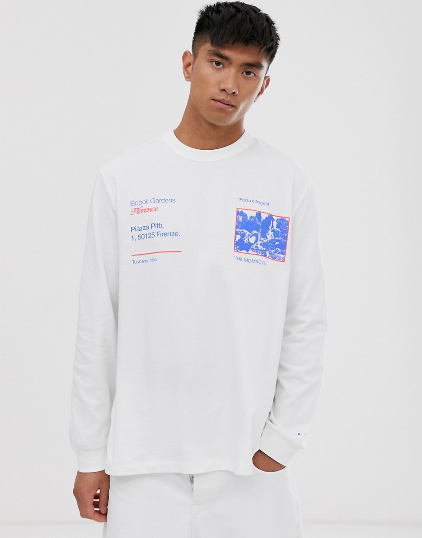 ASOS WHITE - Losvallend T-shirt met lange mouwen van zware stof met grafische print-Wit