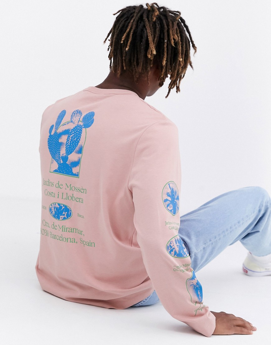 ASOS WHITE - Losvallend T-shirt met lange mouwen van zware stof met grafische print-Roze