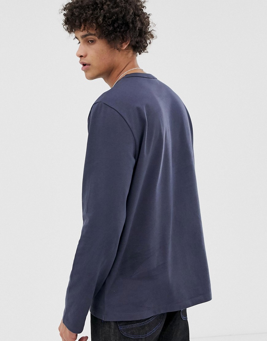 ASOS WHITE – Marinblå, långärmad t-shirt i loose fit med tjockt material