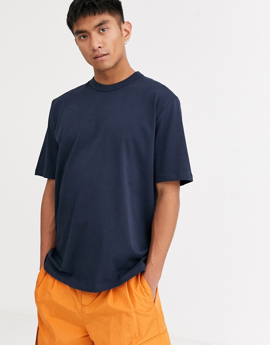 ASOS WHITE – Marinblå, tjock t-shirt i loose fit