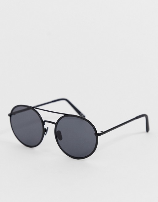 ASOS WHITE metal round sunglasses in black