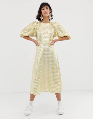 yellow gingham midi dress