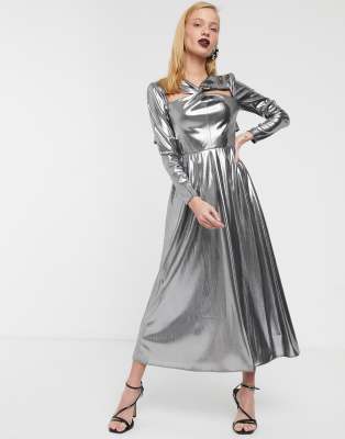 metallic long sleeve dress