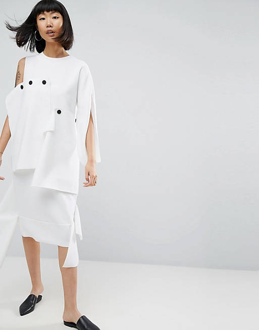 ASOS WHITE Midi Dress With Layered Button Detail