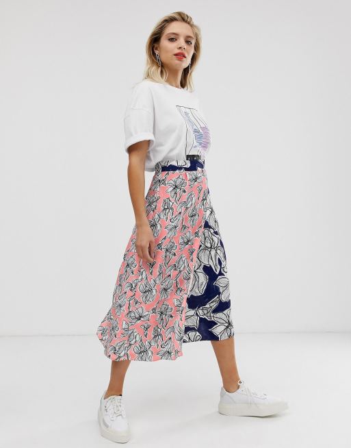 White floral shop midi skirt