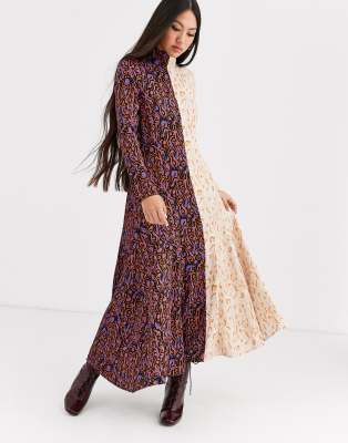 printed long sleeve midi dress