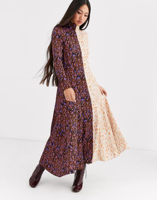 ASOS WHITE mixed print long sleeve midi dress ASOS