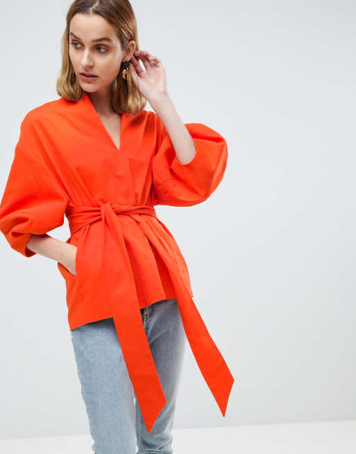  ASOS WHITE – Oberteil und Hose im Set aus Baumwoll-Twill mit strukturierten Ärmeln, 2 von 3