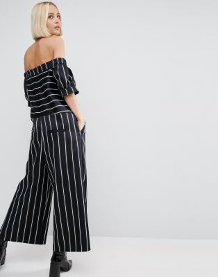 black and white off the shoulder jumpsuit