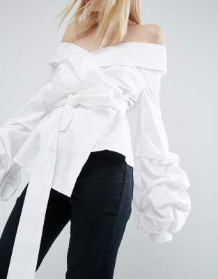 white off shoulder wrap dress