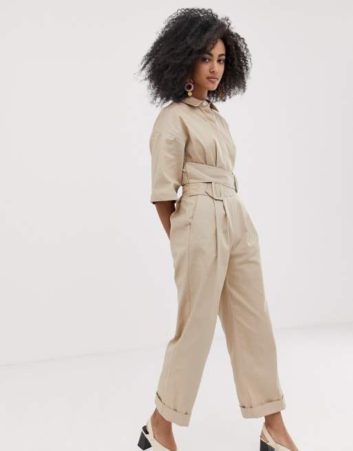 ASOS Backless Jumpsuit With High Neck And Tassle Back in White