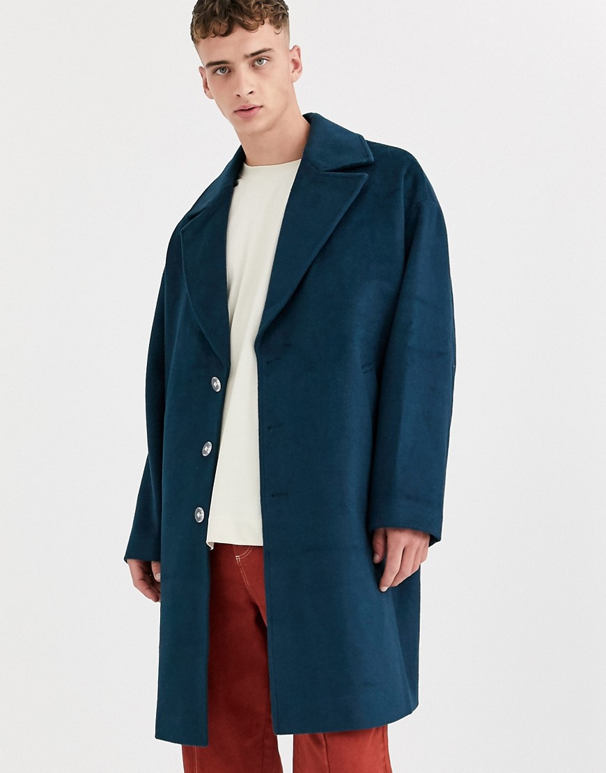 ASOS WHITE overcoat in wool mix-Blue