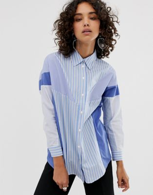 ASOS WHITE - Overhemd met gemixte strepenprint-Blauw