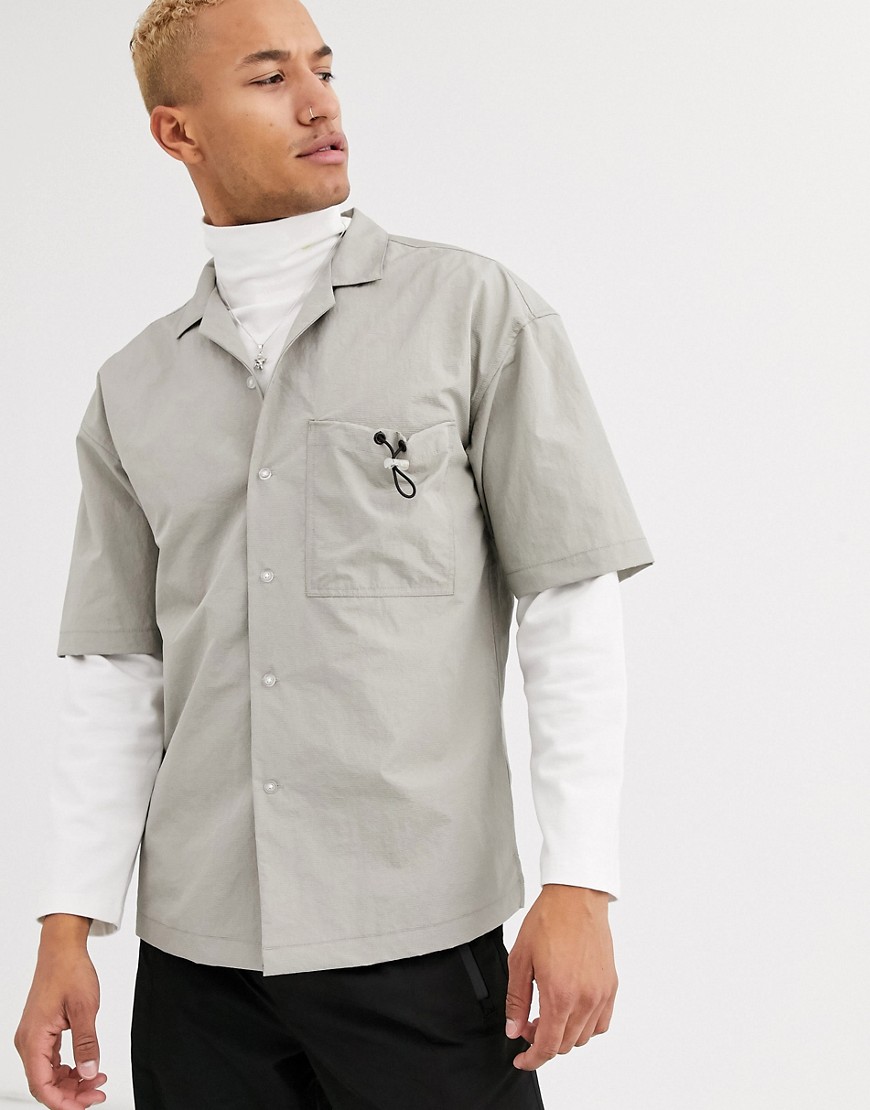 ASOS WHITE - Overhemd met zak met trekkoord-Grijs
