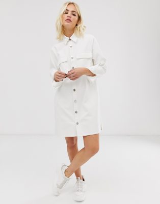 white denim button up dress