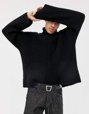 black oversized chunky knit cardigan