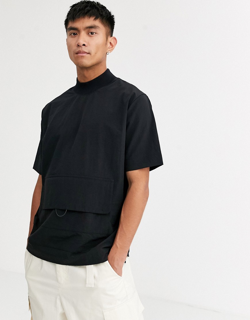 ASOS WHITE - Oversized nylon T-shirt met zakje-Zwart