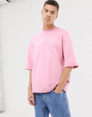 ASOS WHITE - Oversized sweatshirt met korte mouwen in roze