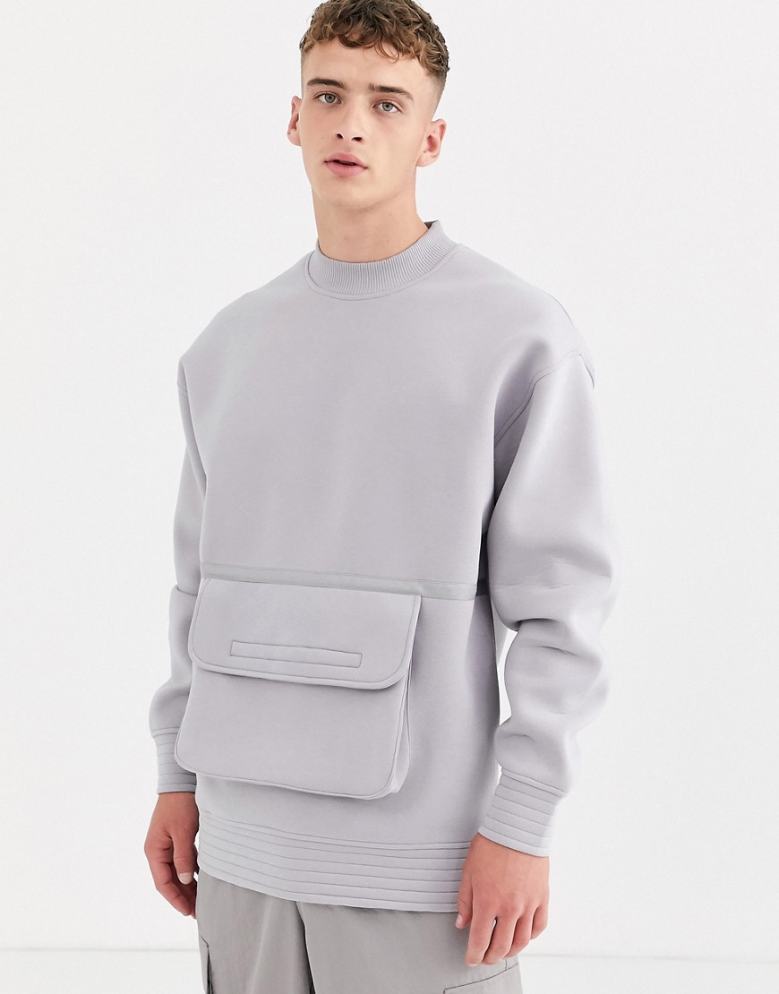ASOS WHITE - Oversized sweatshirt met zakje in grijs