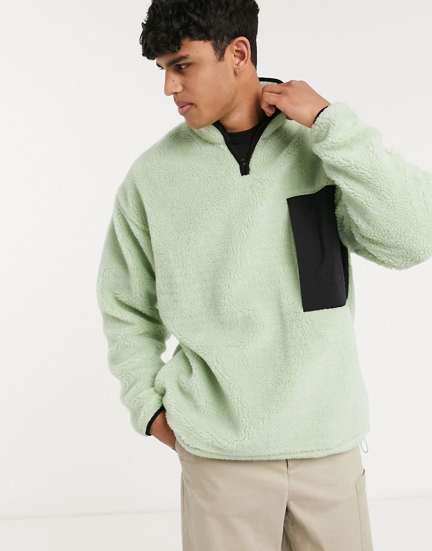 ASOS WHITE oversized zip through borg sweater in mint-Green