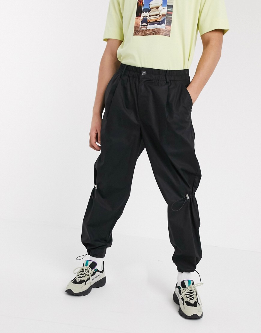 ASOS WHITE paper touch joggers with toggle detail in black