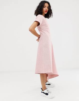 pink and white midi dress