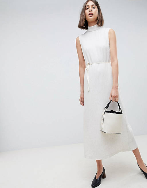 ASOS WHITE pleated midaxi dress with tie detail