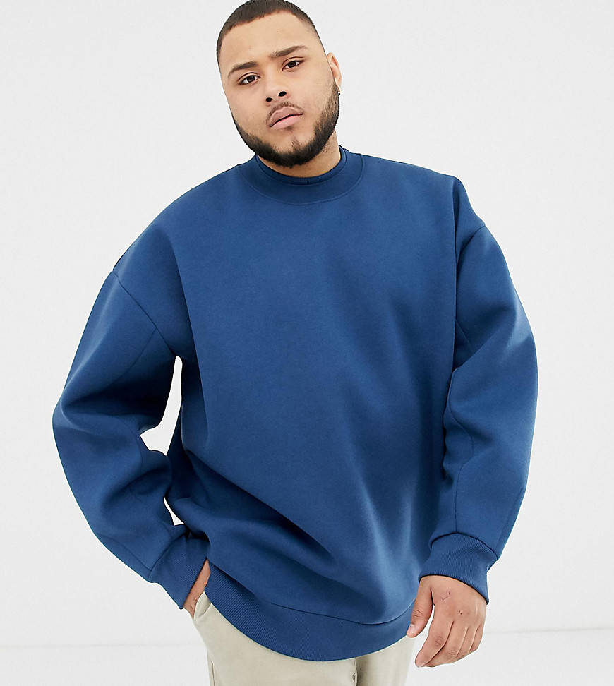 ASOS WHITE – plus – midnattsblå sweatshirt med ballongärm och dubbel krage