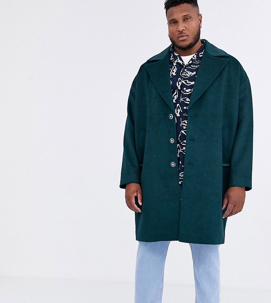 ASOS WHITE Plus overcoat in wool mix-Blue
