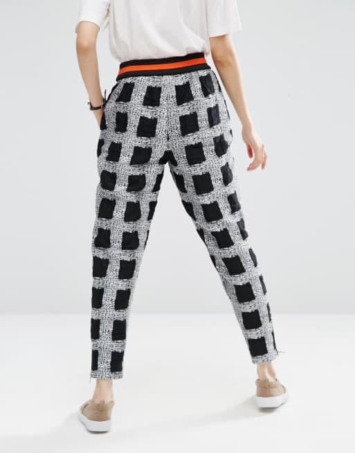 ASOS WHITE Pull On Trousers In Textured Check, 2 of 4