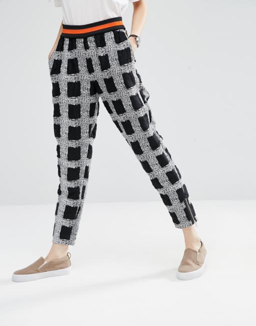 ASOS WHITE Pull On Trousers In Textured Check, 4 of 4