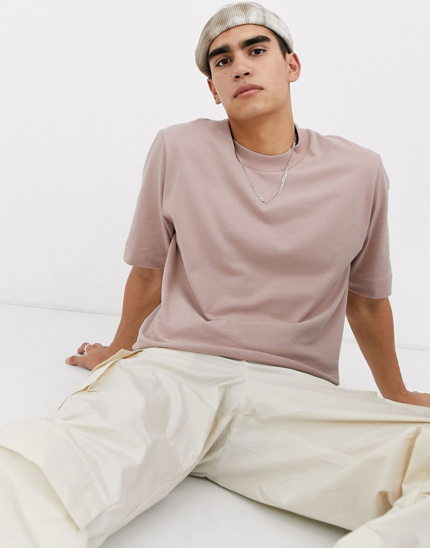 ASOS WHITE – Rosa t-shirt i oversize-modell och borstad bomull