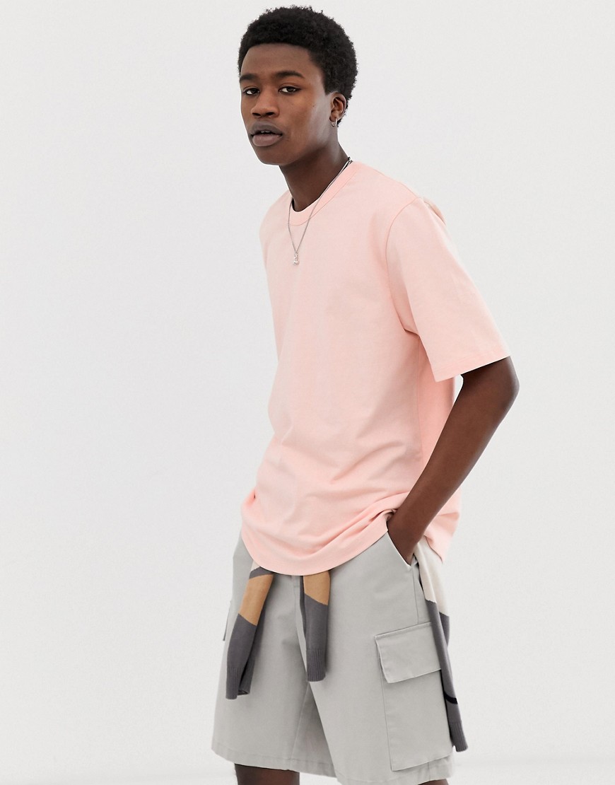 ASOS WHITE – Rosa t-shirt i tjockt material med lös passform
