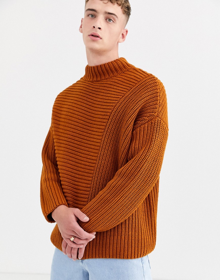 ASOS WHITE – Rostfärgad grovstickad oversize-tröja-Orange