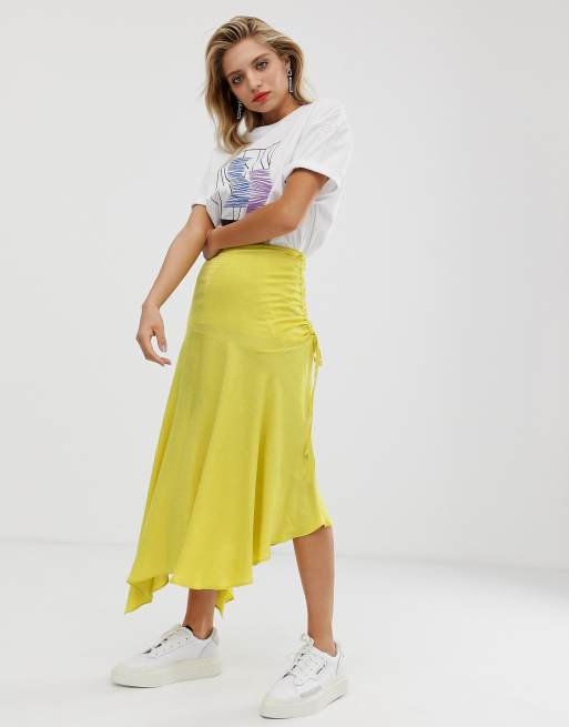 white ruched maxi skirt
