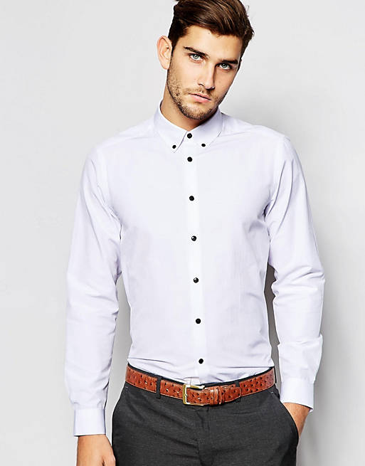 ASOS White Shirt With Button Down Collar And Contrast Buttons In ...