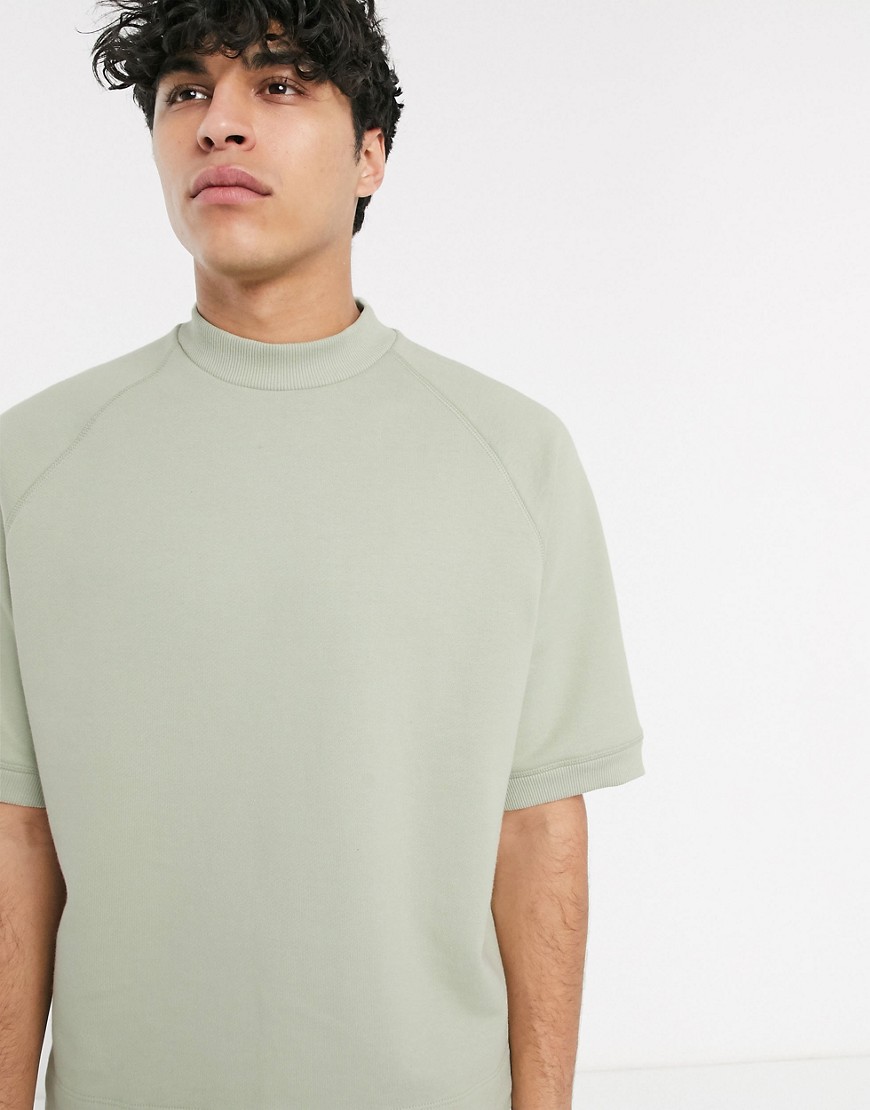 ASOS WHITE short sleeve sweatshirt with toggle detail-Green