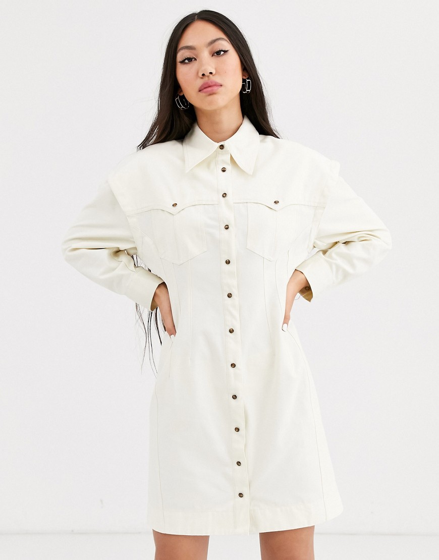 ASOS WHITE – Skjortklänning i bomullstwill-Gräddvit