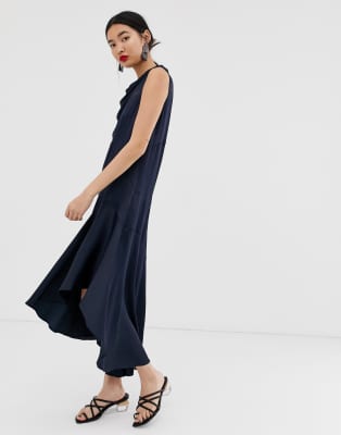 white cowl neck midi dress