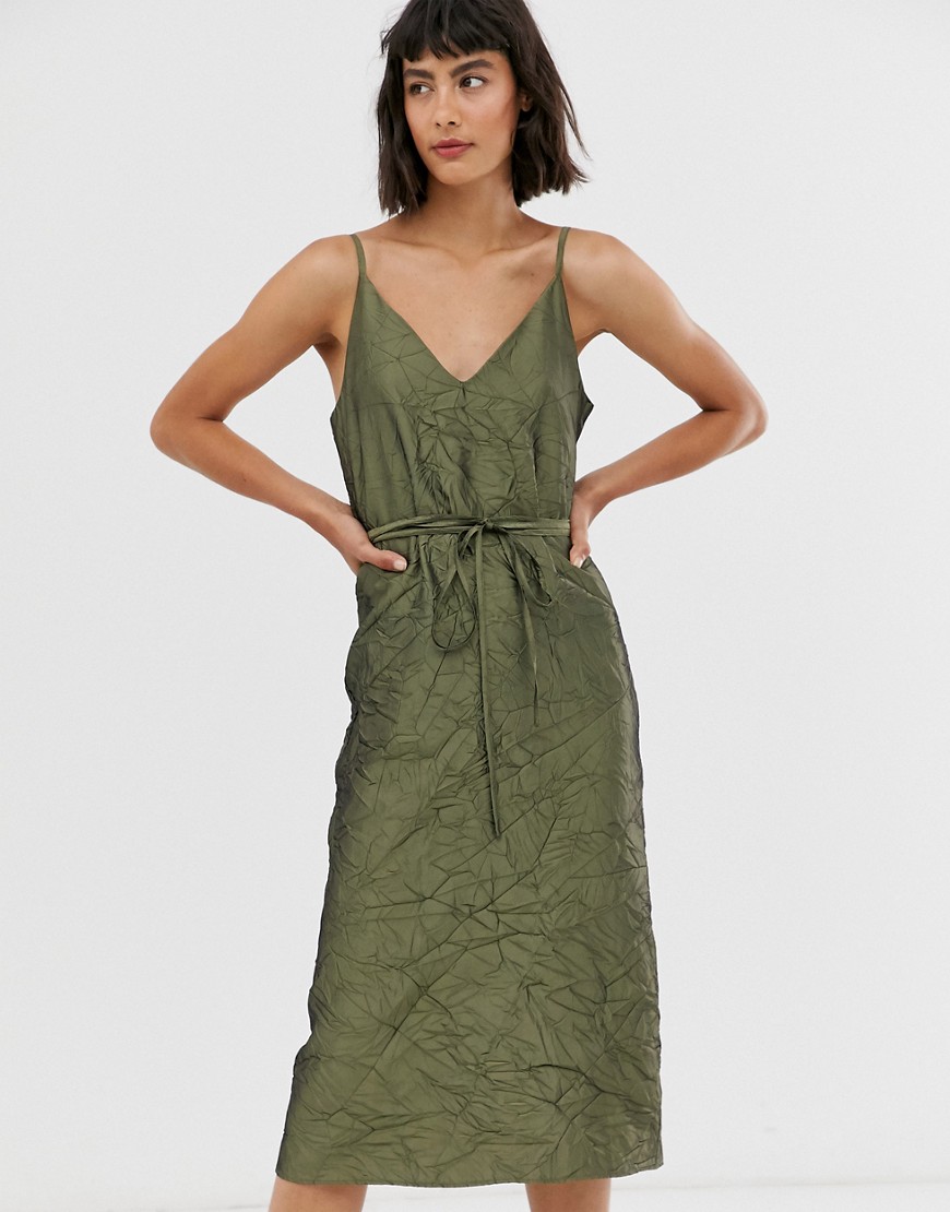 ASOS WHITE – Slipklänning i taft med knytband i midjan-Grön