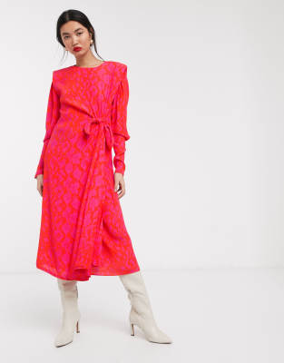 pink snake print midi dress