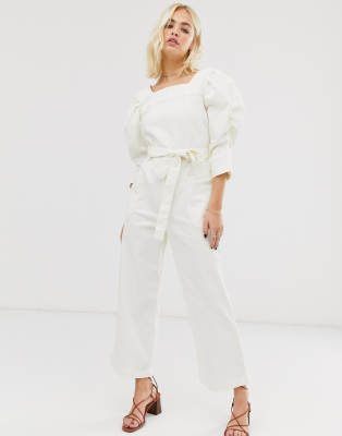 square neck denim jumpsuit