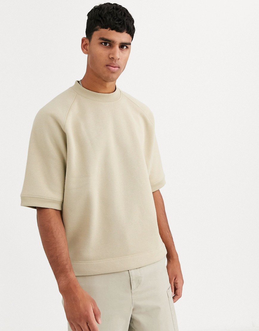 ASOS WHITE – Stenfärgad sweatshirt i oversize-modell med kort ärm-Beige