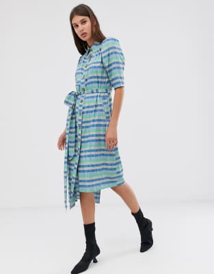 striped belted shirt dress