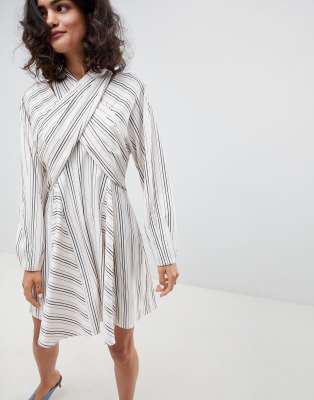 white pinstripe dress