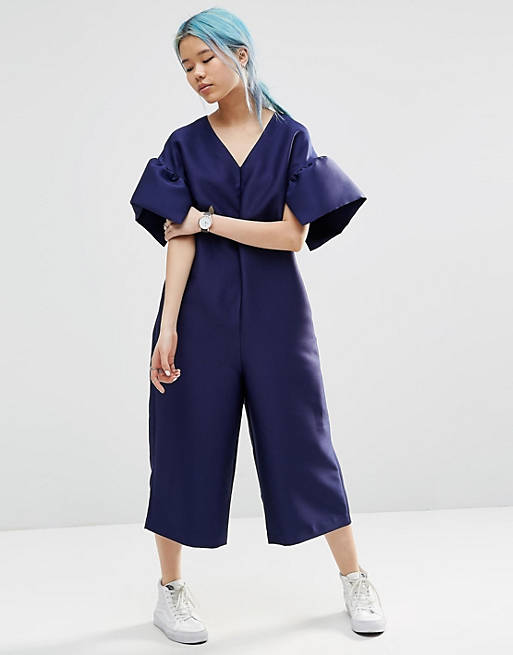 ASOS WHITE Structured Jumpsuit With Frill Sleeve